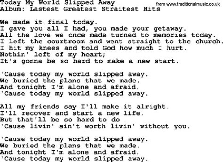 George Strait’s
Today My World Slipped Away Lyrics